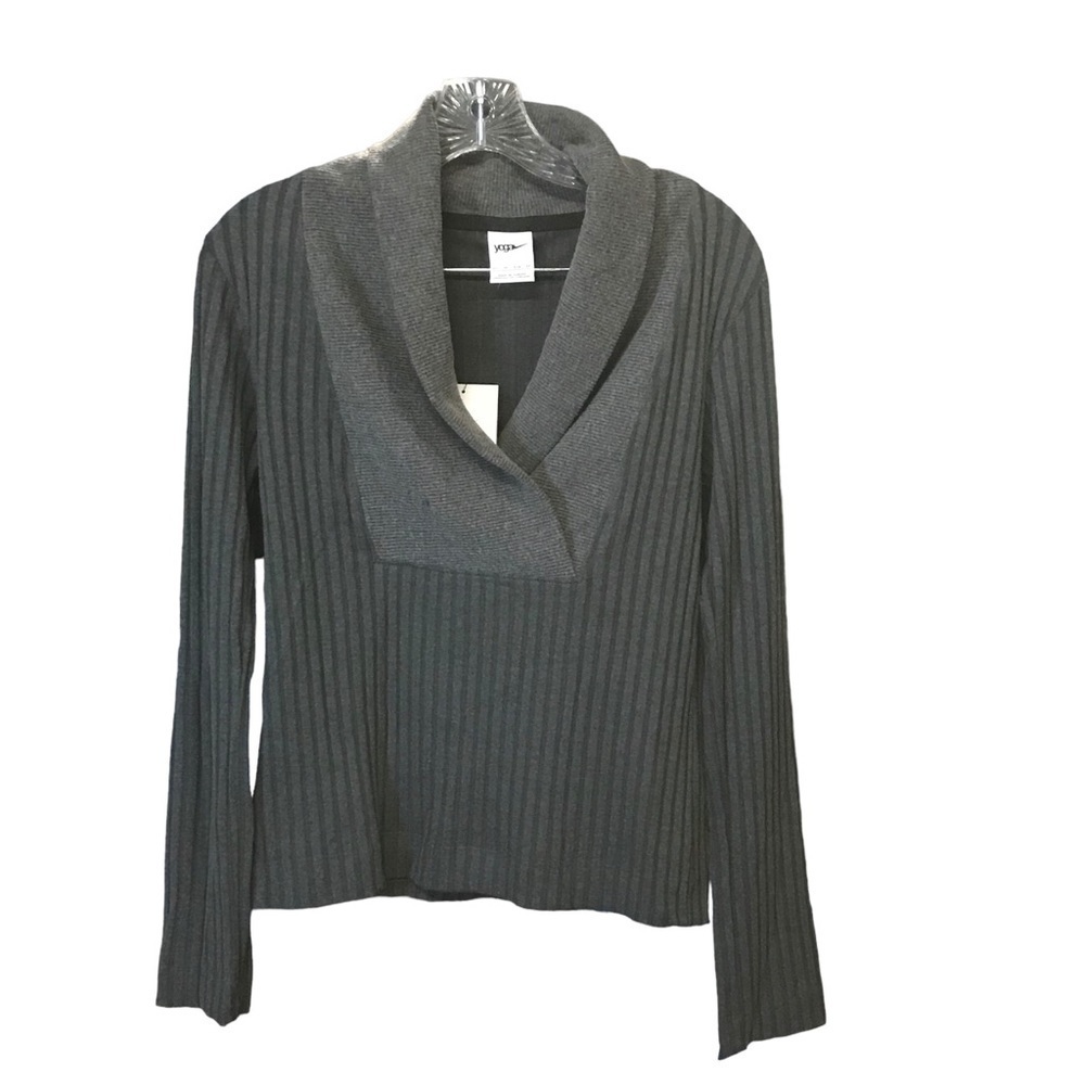 NWT Nike ribbed knit sweater women XS Gray shawl Collar V-neck Pullover yoga